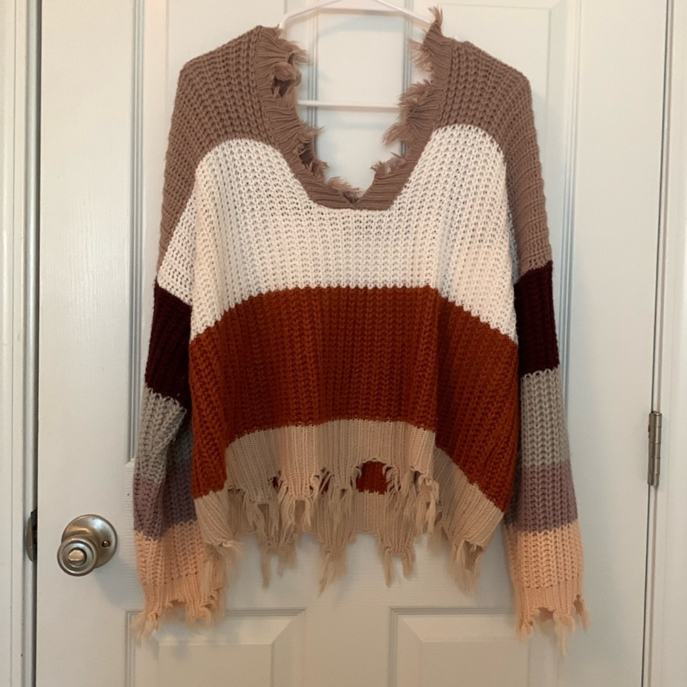 Fall colors distressed crop sweater by Lala factory